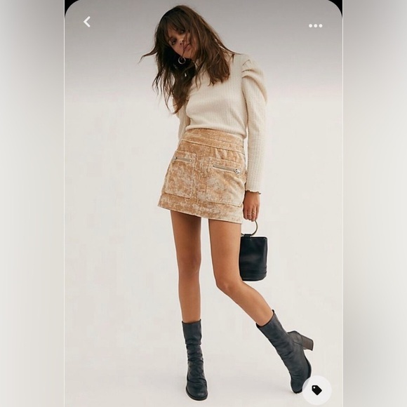 FREE PEOPLE Dust To Dust Velvet Mini Skirt Tan Lined Crushed Velvet Women's 0 - Picture 2 of 9